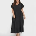thumbnail image 4 of QLEICOM Women Casual Loose Bohemian Dress Plus Size Short Sleeve V Neck Ruffle Tiered Maxi Dress Summer Beach Swing Dress with Pocket Black XL, US Size: 16, 4 of 6