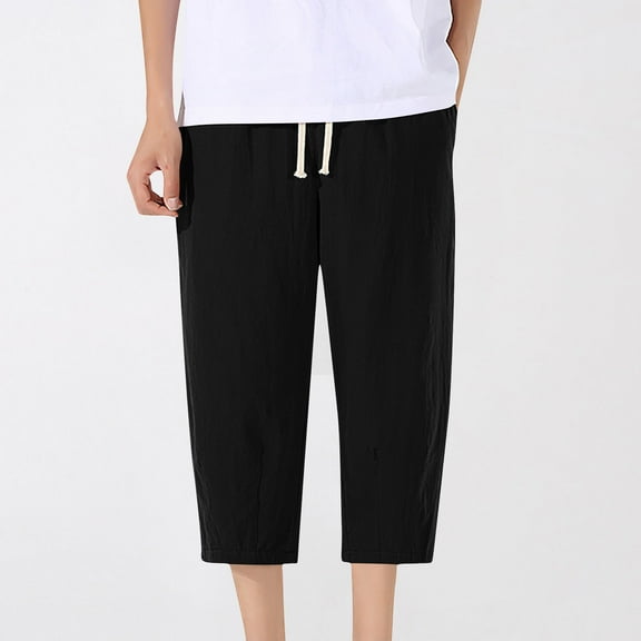 HOMADLES Mens Casual Pants Elastic Waist Soft Straight Stretch Pocket Solid Summer Drawstring, Sweatpants Black