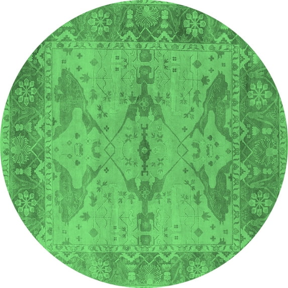 Ahgly Company Indoor Round Oriental Emerald Green Industrial Area Rugs, 8' Round