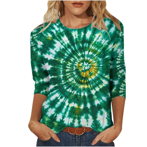 Blouses for Women Casual,St Patricks Day Shirts Women 2026 Tie Dye 3/4 Sleeve Irish Shamrock Casual Tees Clover Graphic Paddys Tops