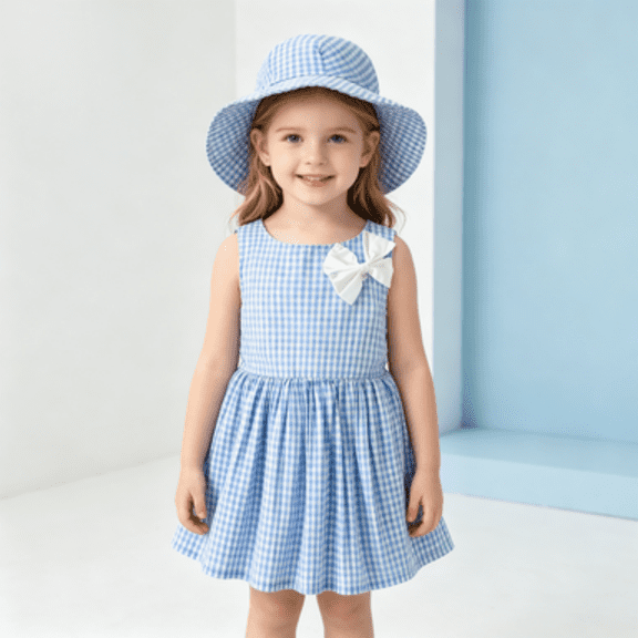 Sibling Matching Girl Gingham Dress Family Wedding Kids Sleeveless Bow Dress Matching Boy Suspender Shorts Outfit Sets
