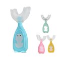 thumbnail image 3 of Cepillo de dientes de silicona de mano en forma de U para bebés Cepillo de dientes de doble cara Accesorios para mordedores para niños con mango Gadgets de limpieza Grande, Rosa Grande, Azul Inevent HA009119-07, 3 of 7