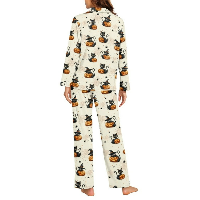 Renewold Halloween Black Cat Pajamas for Women Set Size XS Long