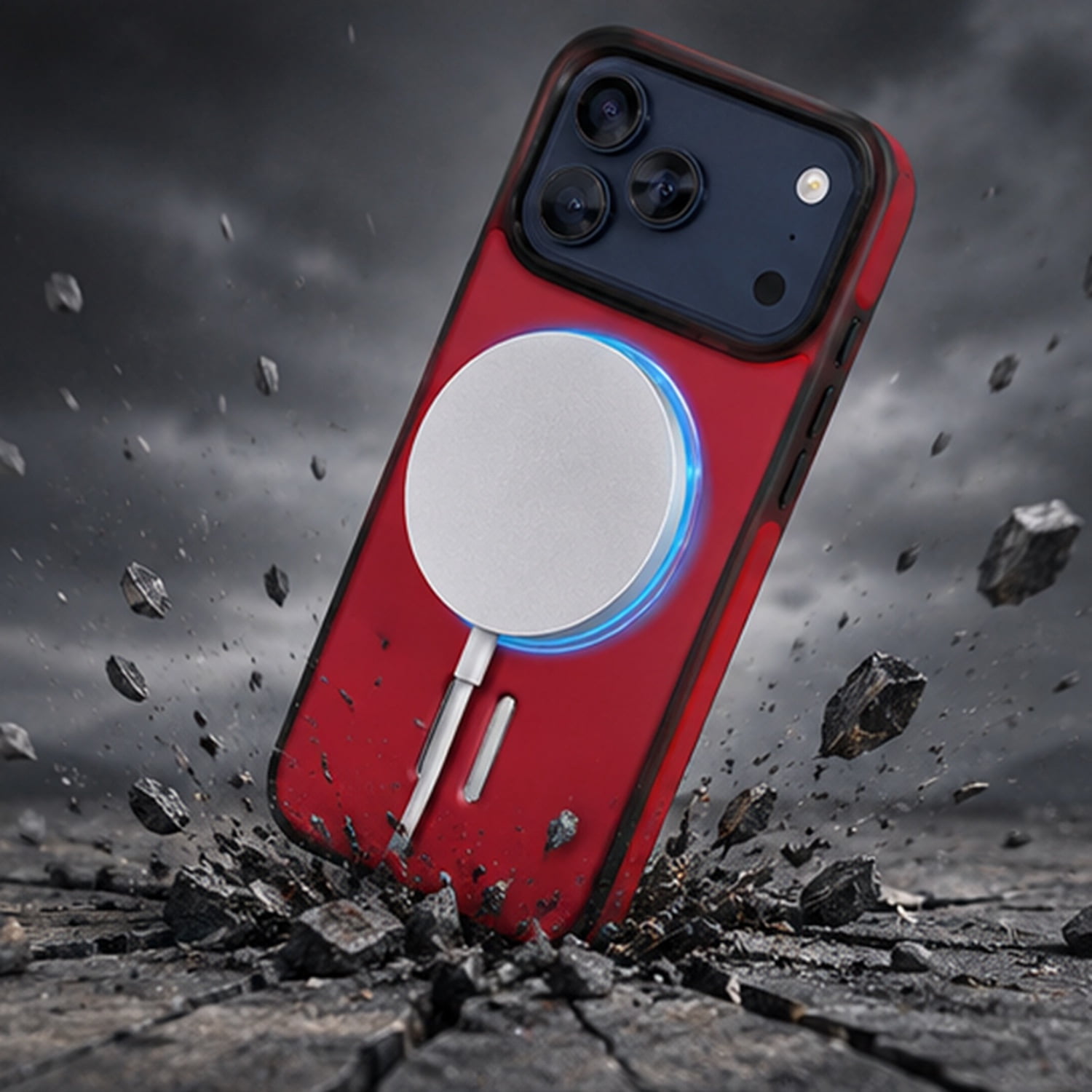 Elegant Leather Design Wireless Charging Case for iPhone 17 Pro Max - Red