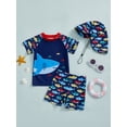 thumbnail image 2 of Suealasg Toddler Baby Boys 3Pcs Swimsuit Set 1T 2T 3T 4T Long Sleeve Shark Print Rash Guard Tops and Swim Trunks Sun Hat Kids Summer Swimwear Bathing Suit, 2 of 7