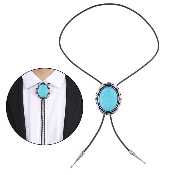 Collar BLESIY retro cowboy aleación hombres Bolo lazo cuerda de material cuero suéter cadena hombres Accesorios Turquesa