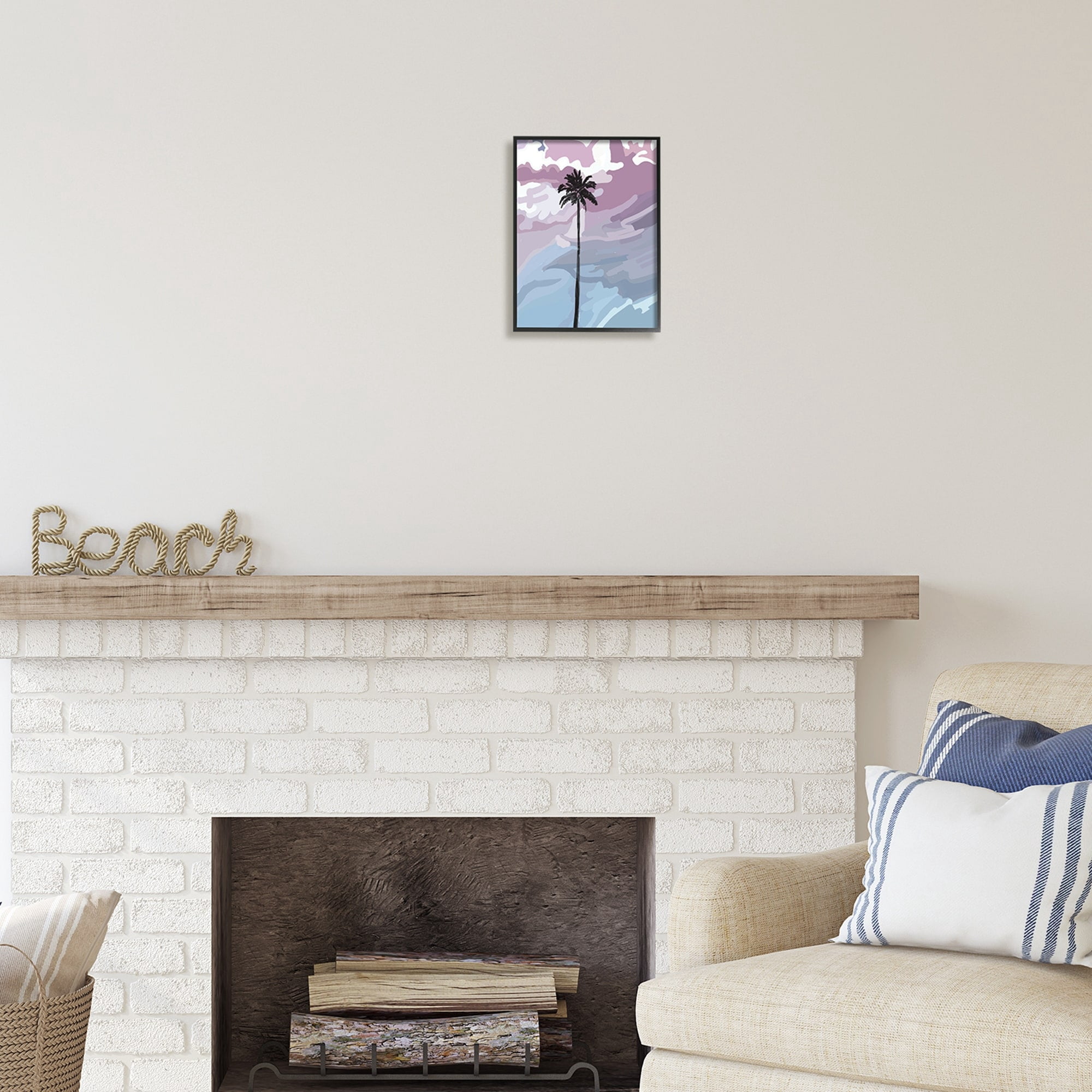 Stupell Industries Purple Sunset Tropical Palm Coastal Painting White Framed Art Print Wall Art