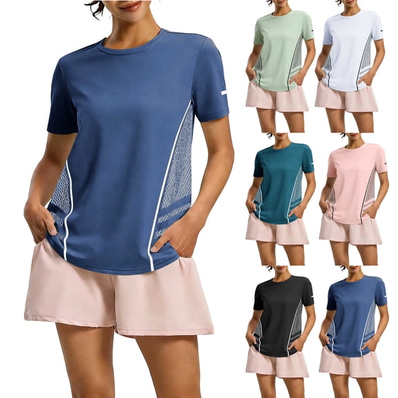 FNFYFH Women's Plus Size Short Sleeve Workout Tops Quick Dry Athletic Gym Shirt Sun Protection Hiking Running Top