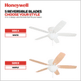 thumbnail image 4 of Honeywell Glen Alden 52" White Low Profile Ceiling Fan with 5 Blades, Bowl Light Kit, Pull Chains & Reverse Airflow, 4 of 12