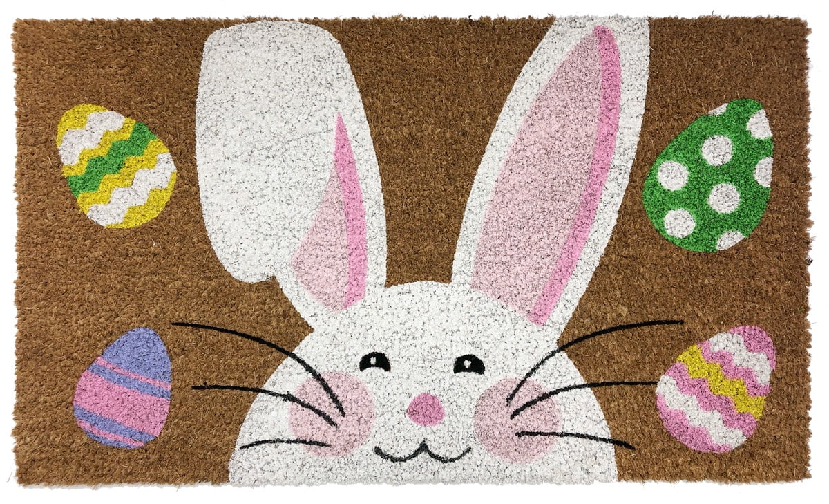 Happy Easter Bunny Coir Doormat Natural Fiber Outdoor 18" x 30