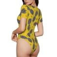 thumbnail image 3 of KLL Women 's Crew Neck Bodysuit Jumpsuits Summer Pineapple Print Short onesies Stretch T Shirts, 3 of 7