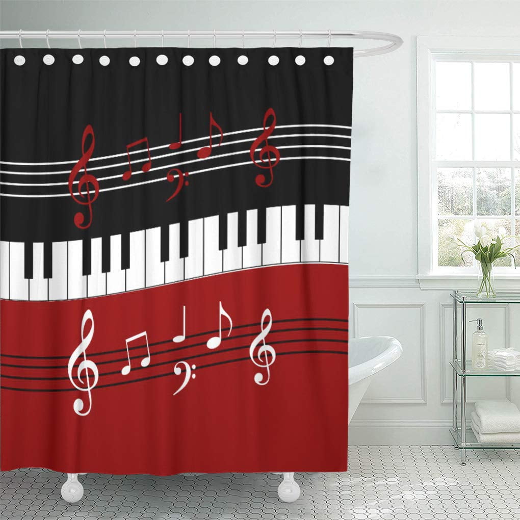 Awowee Bathroom Shower Curtain Brown Music in Retro Musical Symbols Autumn Concert Aged Polyester Fabric 60x72 inches Waterproof Bath Curtain Set with Hooks