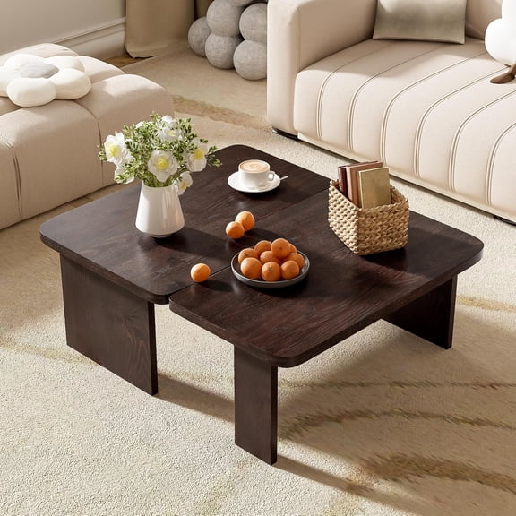 LUMISOL Modern Minimalist Coffee Table Set, Rectangle Coffee Table Set with Splicing Design, Multifunctional Combination Table for Living Room, Espresso