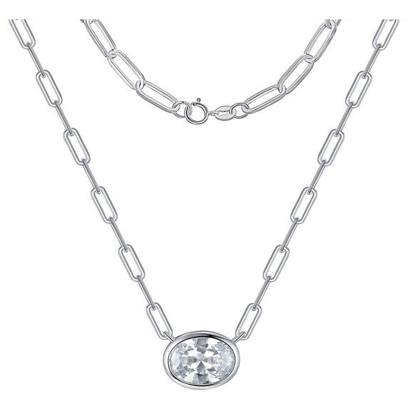 Planet Pure Women's Simulated Diamonds Oval Necklace in Recycled Sterling Silver 18"