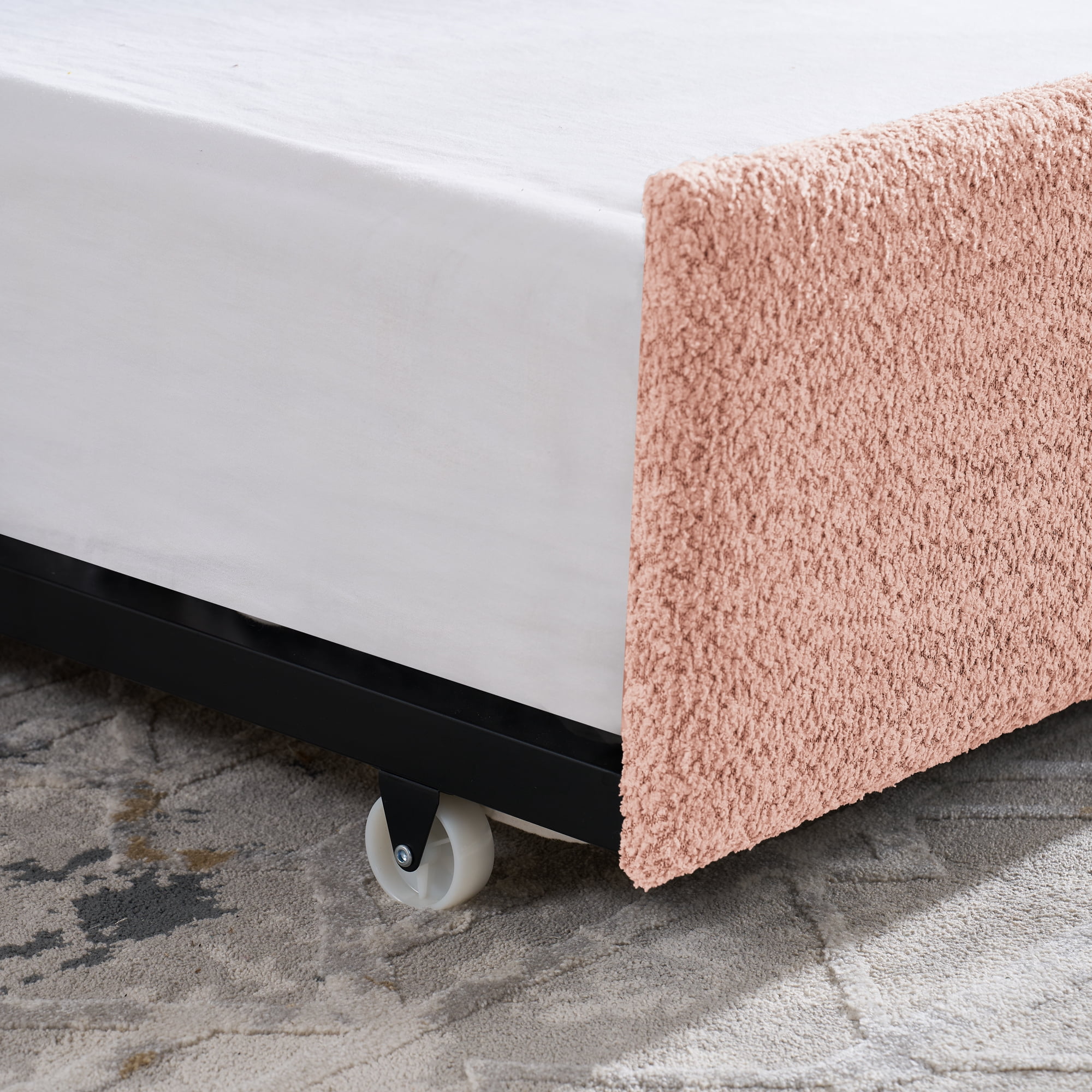 Mintazer Full Upholstered Daybed with Trundle, Boucle Fabric Sofa Bed for Living Room & Bedroom, Pink
