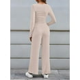thumbnail image 4 of Women'S 2 Piece Matching Lounge Sets Fall Fashion Outfits Henley Neck Sweater Top Wide Leg Pants Sweat Suits  L, 4 of 5