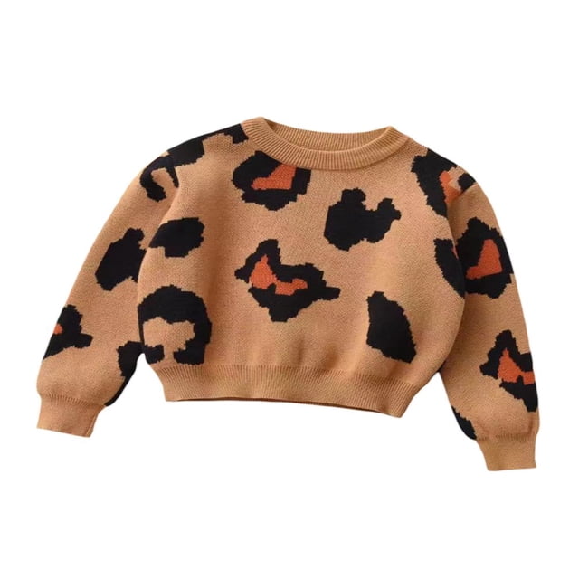 Pull d'Automne pour Bébé Fille Garçon, Imprimé Léopard, Col Rond, Manches Longues