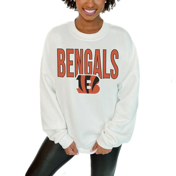 Women's Gameday Couture White Cincinnati Bengals Just Go With It Oversized Long Sleeve Crewneck Sweatshirt