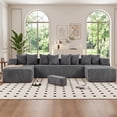 thumbnail image 4 of SEENYOO 146" U-Shaped Sectional Sofa, Modular Boneless Couch, 5-Seater Convertible Sleeper Sofa, Deep Seat, Corduroy Fabric, Dark Gray, 4 of 11