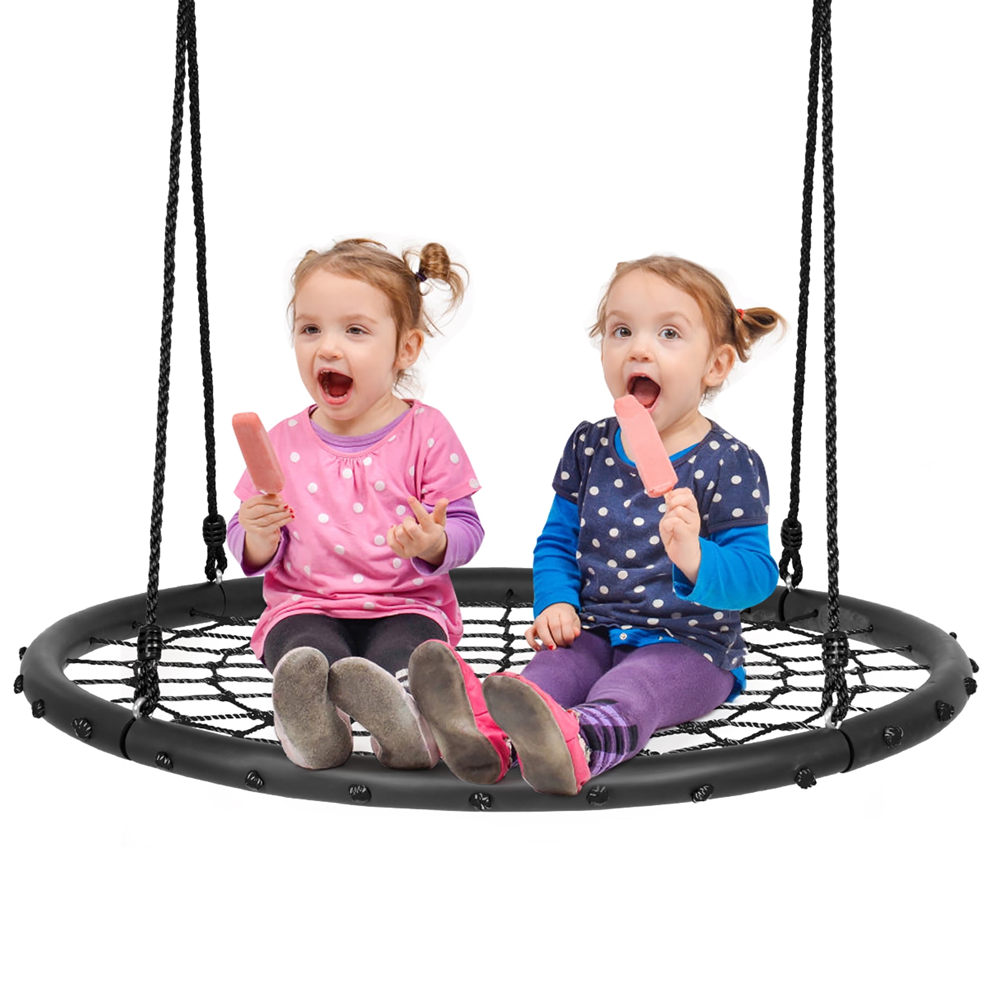Adjustable Detachable Nylon Rope & 2 Carabiners,Kids Indoor/Outdoor Round Web Swing 600 lb Weight Capacity,Durable Steel Frame 40 Spider Web Tree Swing Great for Tree,Backyard,Playground,Playroom 