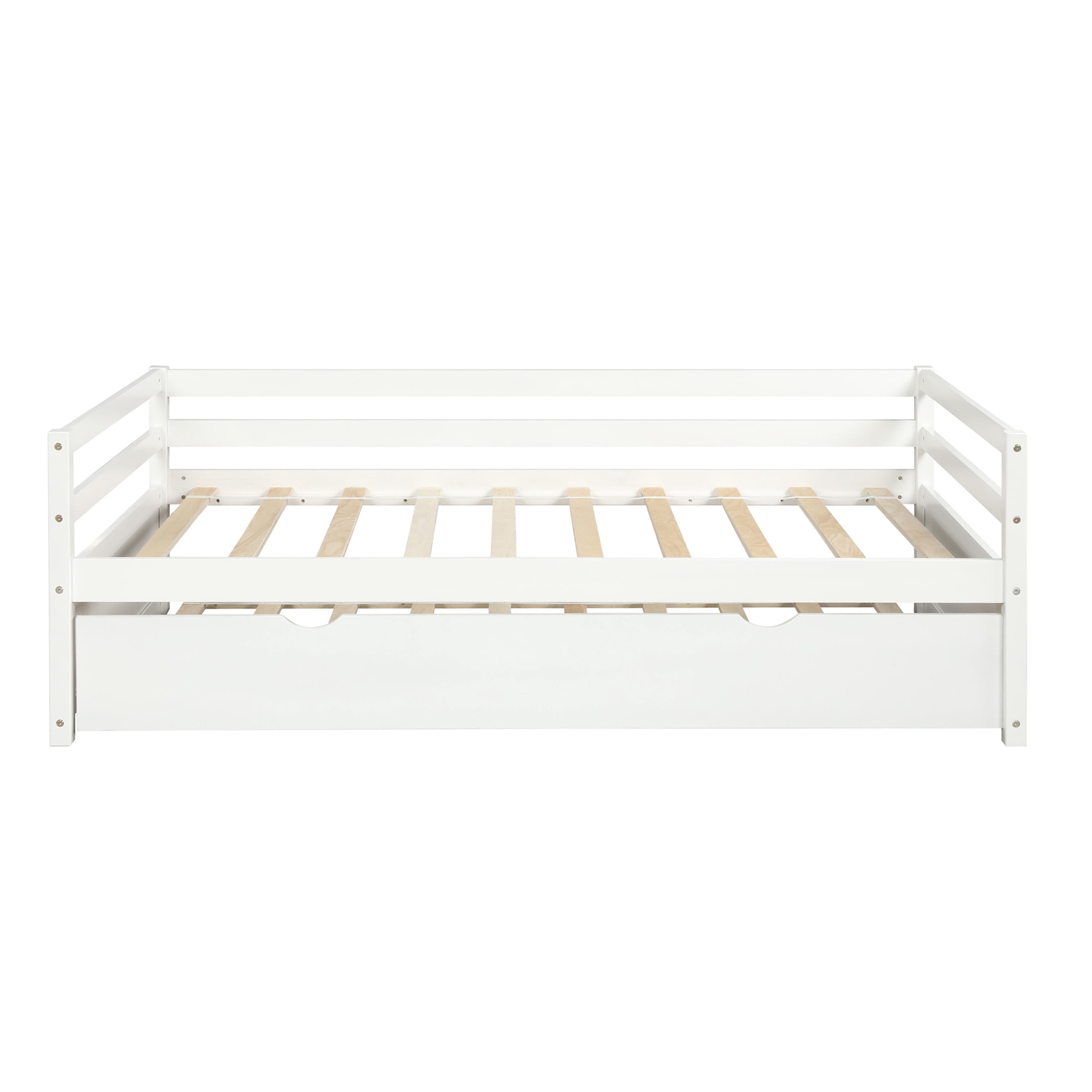 Noble House Twin Daybed with Hidden Rolling Trundle, Pine Wood Frame, Minimal Space Saving Design, White
