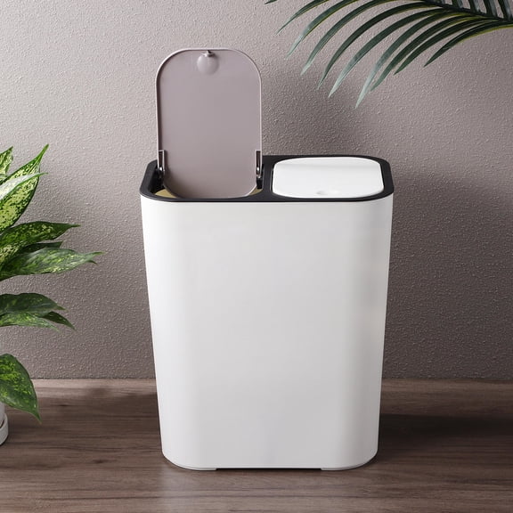WESIEVYA Small Dual Trash Can Plastic Beige Waste Storage for Homeowners Kitchen Use 1Set