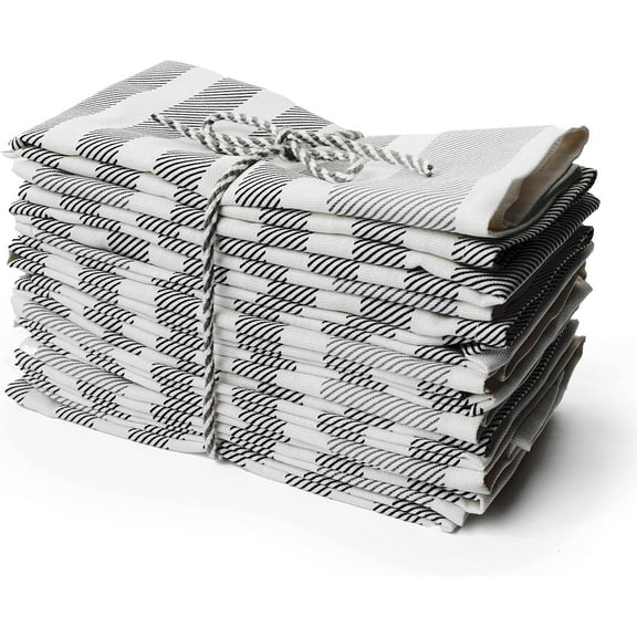 PERLLI 12 Pack Cloth Dinner Striped Napkins - Black/White/Gray
