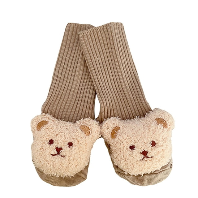 Faithtur Baby Socks Cartoon Bear Long Knitting Spring Fall Winter Anti Slip Socks Infant Socks 3-6 Months
