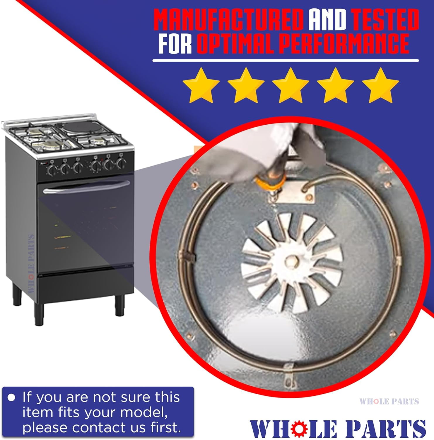 Whole Parts Range Convection Element Part# WB44T10053 - Replacement and Compatible with Some GE Ranges or Ovens