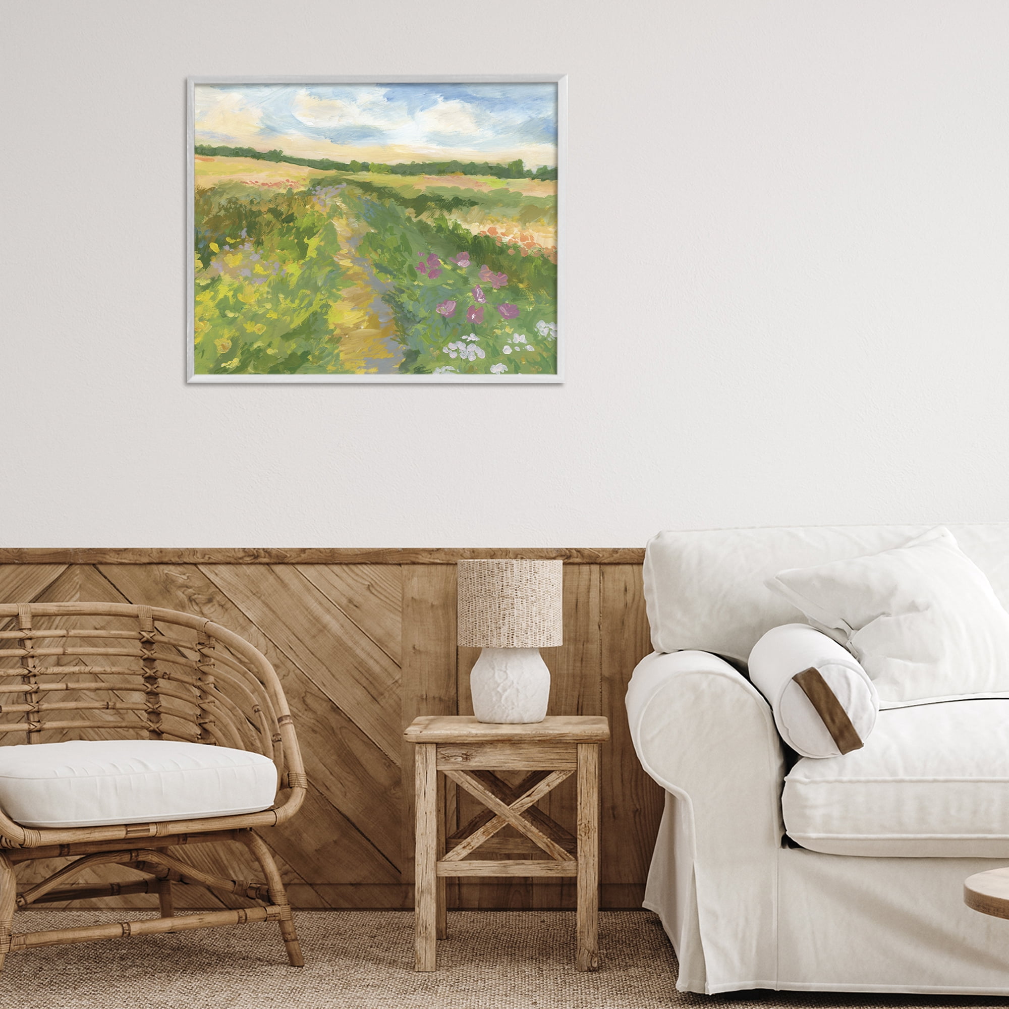 Stupell Industries Windswept Flower Field White Framed Giclee Art, design by Victoria Barnes