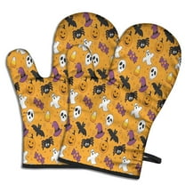 Cute Oven Mitts,Halloween Icons Pattern Oven Mitt 2-Pack Set,Kitchen Gloves for Oven,Heat Resistant Oven Mitts 7.7"x12"