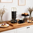 thumbnail image 7 of Unique Bargains 8 Ounce Cappuccino Cups Set of 4 Stackable Cappuccino Mugs Includes Display Stand Cups Saucers and Spoons for Machines & Home Use Black Gold Tone, 7 of 7