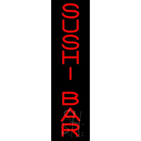 Vertical Red Sushi Bar LED Neon Sign 29" Tall x 8" Wide, Clear Edge Cut Acrylic Backing, with Dimmer - Bright and Premium built indoor LED Neon Sign for restaurant window and interior decor.