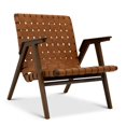 thumbnail image 1 of Corint Mid-Century Modern Tight Back Genuine Leather Lounge Chair in Tan, 1 of 5