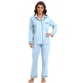 thumbnail image 2 of EA'S SECRET 100% Cotton Pajamas for Women Set Long Sleeve Sleepwear Button Down Loungewear Soft Pjs 2 Piece Lounge Sets(Light Blue,M), 2 of 7