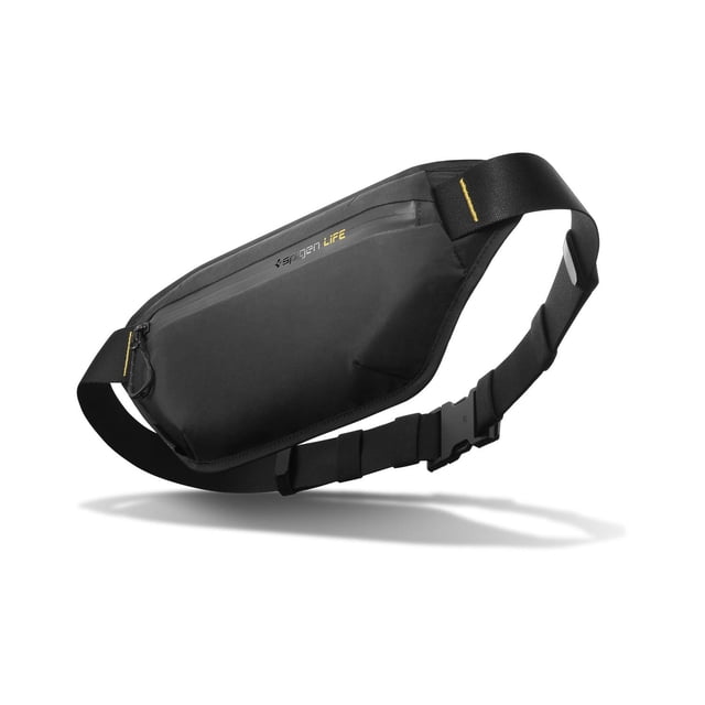 Riñonera Spigen Life Negro Gran Capacidad con 4 Bolsillos Independientes para Viajes, Senderismo y D