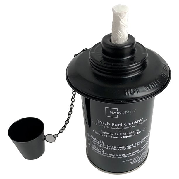 Mainstays 12 fl oz Replacement Torch Fuel Canister with Torch Wick and Metal Snuffer Cap     Black