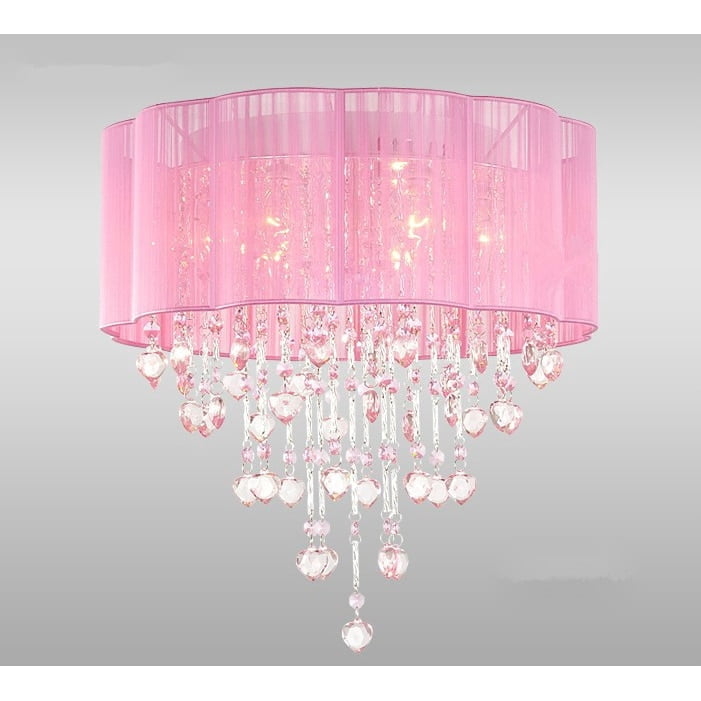 Warehouse of Tiffany Eos 4-Light Chrome Ceiling Lamp with Sheer Pink Shade