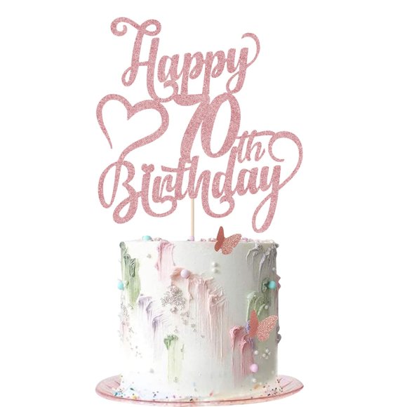 Topper para pastel AROKIPPRY con brillo color oro rosa para 70.º cumpleaños