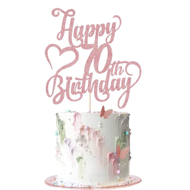 Topper para pastel AROKIPPRY con brillo color oro rosa para 70.º cumpleaños