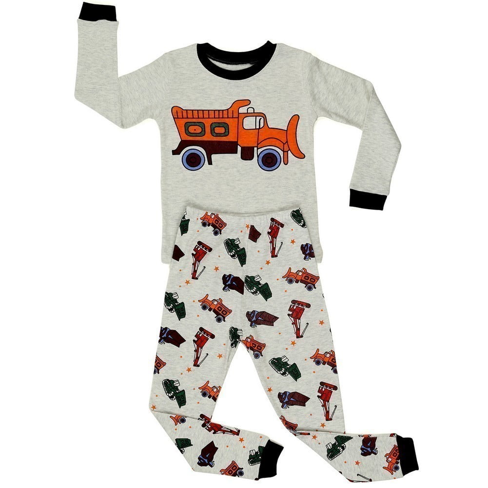 Elowel 2 Piece Cotton Pajama Set, Beige Sandtruck (Baby, Little Boys