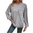 thumbnail image 2 of Women's Long Sleeve Blouses Women's Stripe Brushed Solid Color Round Neck Pocket Casual Loose T-shirt Long Sleeved Round Neck Top, S-2XL, 2 of 7