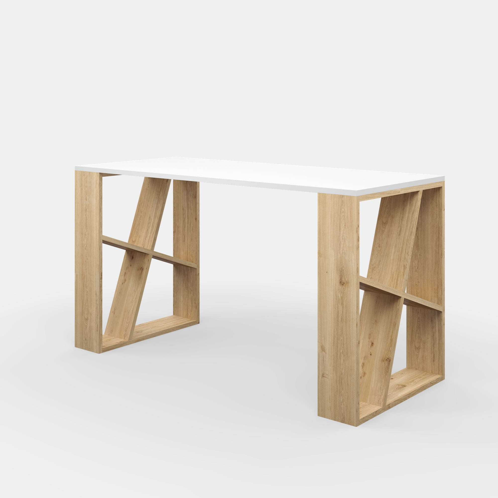 Ada Home Decor Minimalist Home Office Computer Desk Workstation with 2 Shelves 8-Cube Bookcase, White/Oak