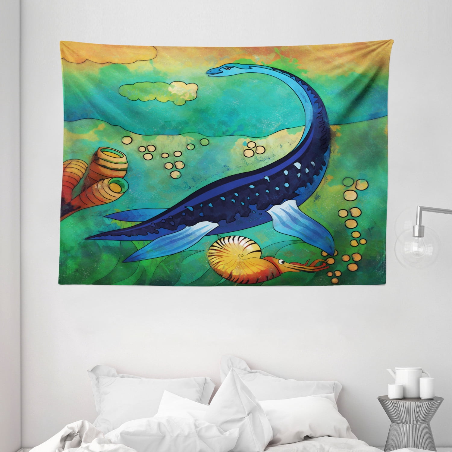 Dinosaur Tapestry, Ancient Wild Sea Creature Plesiosaurus in Its ...