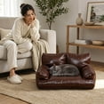 thumbnail image 4 of VMWMSSR Leather Pet Sofa Bed With Raised Backrest & Armrests, WaterâResistant Comfort Dog Couch Bed Nonâ Pet Bed For Small Medium Large Dogs And Cats(Coffee-19.69"), 4 of 5