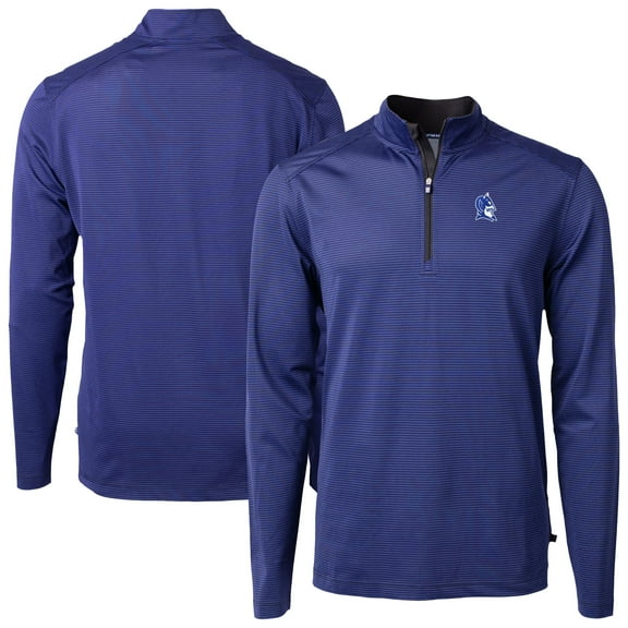 Men's Cutter & Buck Royal Duke Blue Devils Virtue Eco Pique Micro Stripe Recycled DryTec Quarter-Zip Top