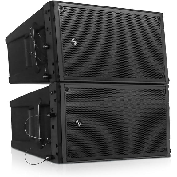 Sound Town ZETHUS Series Pair of Dual 8" Powered Line Array Speakers with Class-D Amplifier, DSP, for Lounge, Club, Bar, Theater, Restaurant, Church, Black(ZETHUS-A28PW-PAIR)