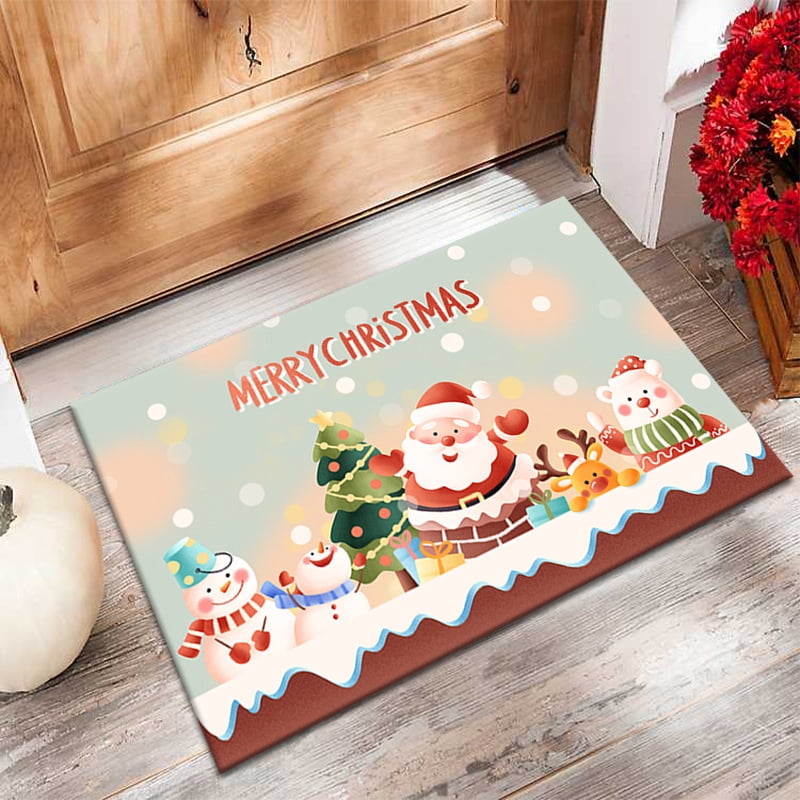 Christmas Door Mats Festive Xmas Rug Merry Santa Snowman Gift Non Slip 