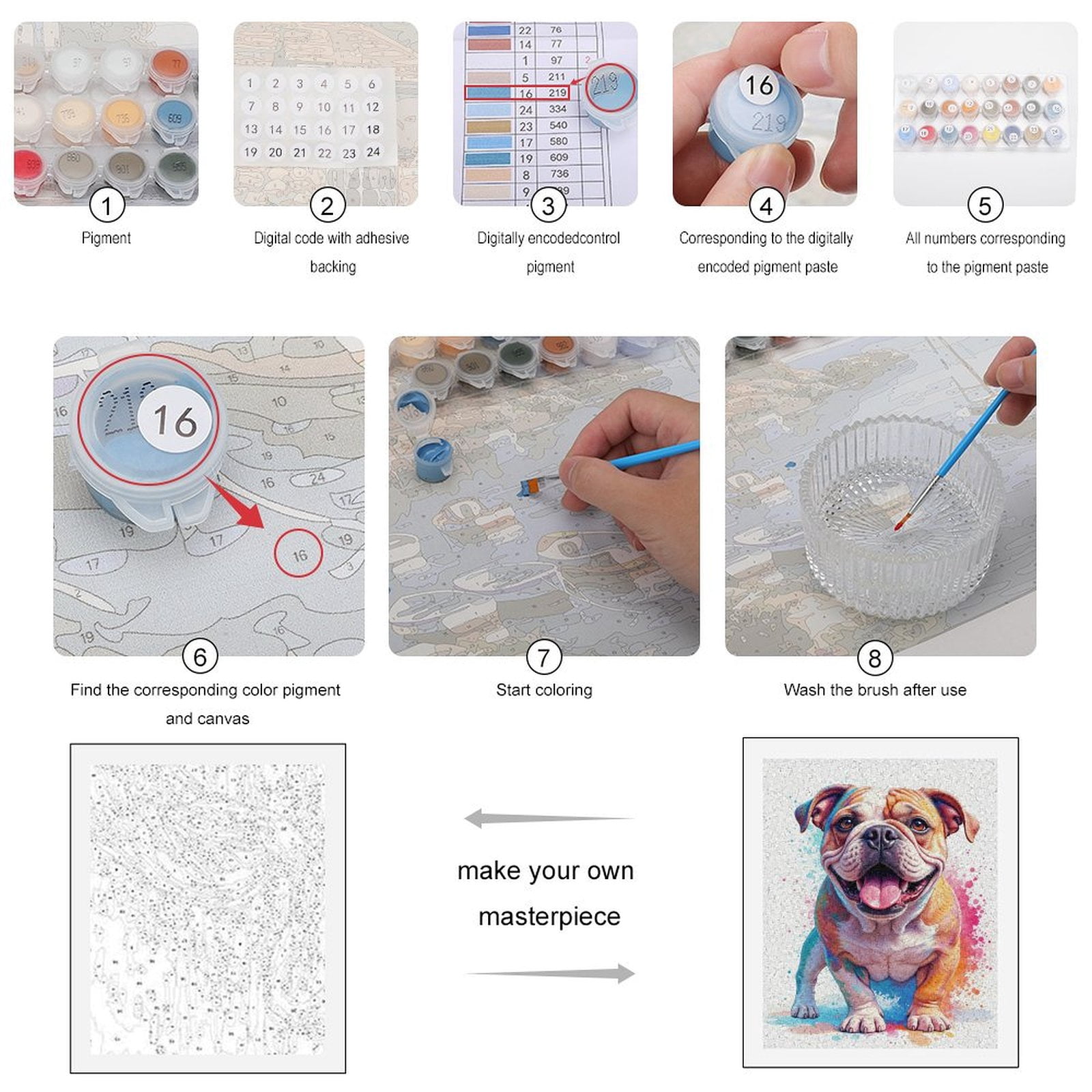 Paint By Numbers Kit for Adults Beginner - DIY Colorful Bulldog Illustration Art Canvas Painting Kits for Adults, Frameless Paint By Number for Adults for Home Wall Decor 16x20 Inch