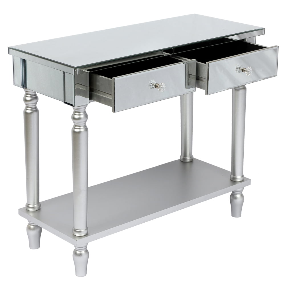 Lowestbest 2 Drawers Mirror Table Dressing Table Console Table, Console Table with Drawer Bottom Shelf & Large Tabletop, White Lowestbest 2 Drawers Mirror Table Dressing Table Console Table, Console Table with Drawer Bottom Shelf & Large Tabletop, White